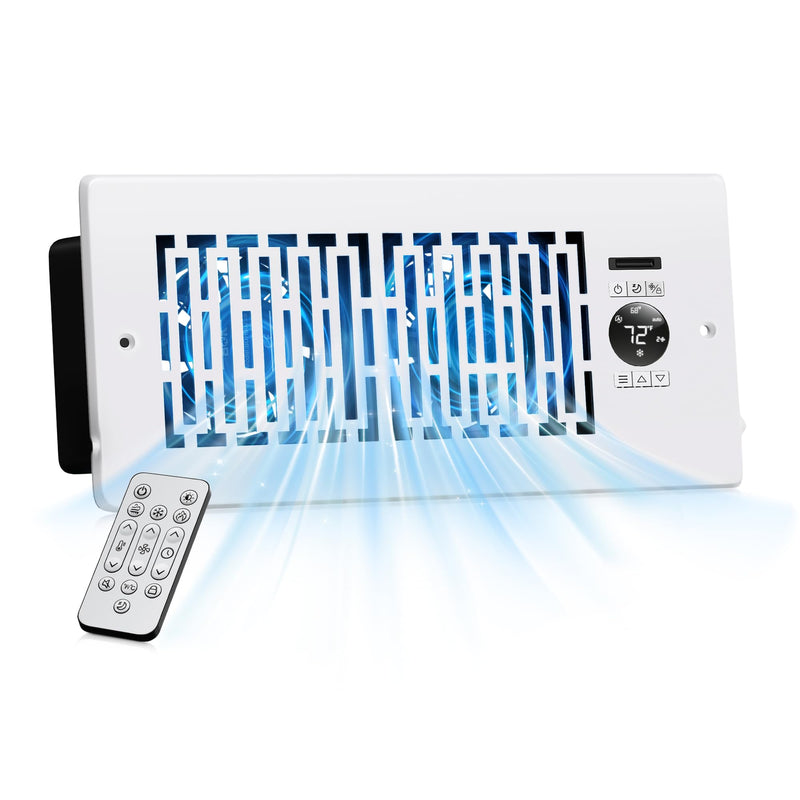 Smart Register Booster Fan Fits 4" x 10" Register Holes, 10-Speed Quiet Vent Fan Booster, Smart Thermostat Control for Improves Heating and Cooling with Remote for Floor or Wall Vents 4" x 10" Coconut White