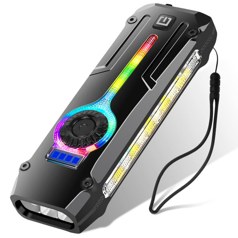 Flat EDC Flashlight Rechargeable, Pocket Flashlight with White & Warm Light, RGB Light, UV, Red Beam, USB-C Small Rechargeable Flashlight with Clip & Magnetic for Camping, Night Walking, Emergency Black