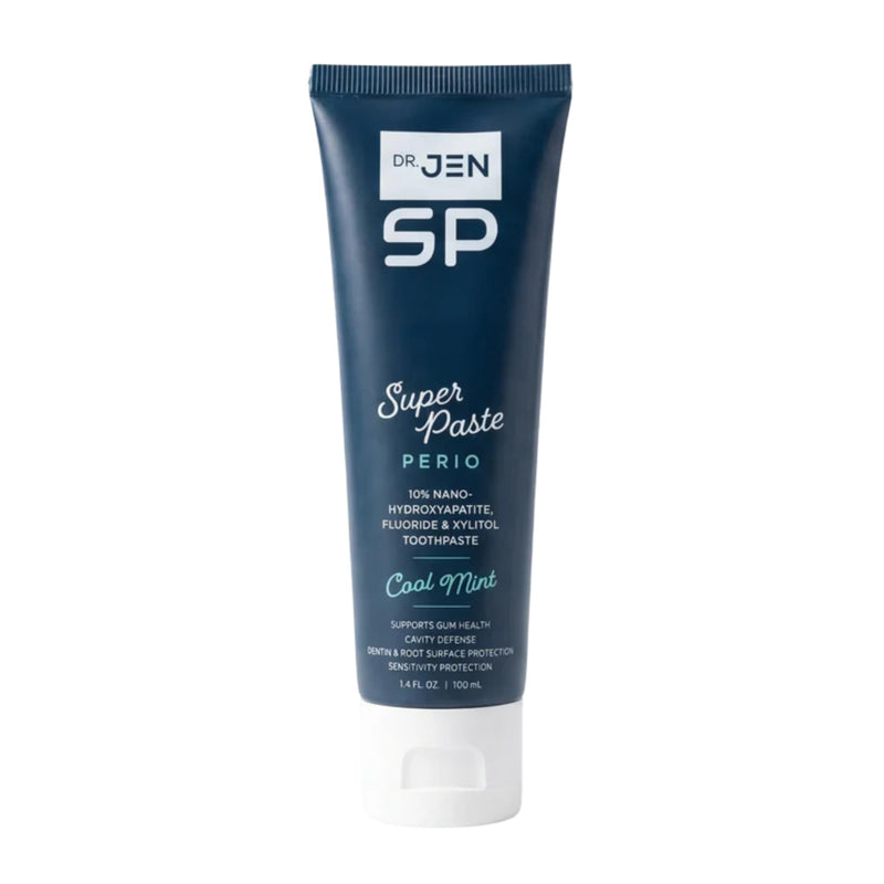 Dr. Jen Super Paste Perio Toothpaste, Cool Mint, Fluoride + 10% Premium Nano Hydroxyapatite, Xylitol, SLS Free, Low Abrasivity, Aloe + Calendula, Dentist Designed, Fresh Clean Feel, 1 Pack