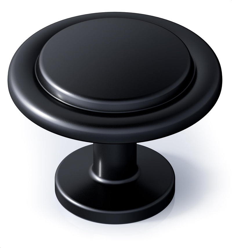 Veise 20 Pack 1-1/4 Inch Matte Black Solid Zinc Alloy Euro Style Cabinet Knobs, Single Hole Round Drawer Pulls for Kitchen Dresser Bathroom Vanity and Various Furniture