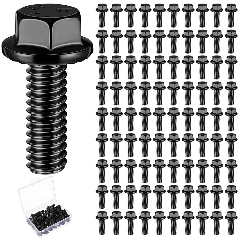 Zonon 100pcs 1/4-20 x 3/4" Stainless Steel Flanged Bolts, 304 Hex Head Bolts Kit, Heavy Duty Hexagon Screws with Reinforced Box, Fully Threaded Hardware Fasteners for Industrial & Marine Use(Black) 1/4-20 X 3/4'' Black 100