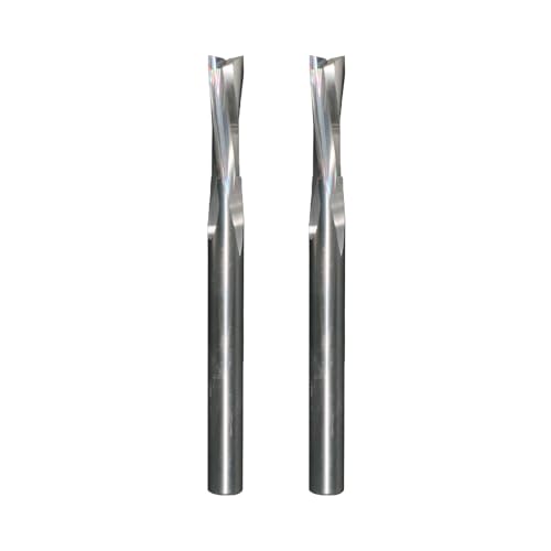 Ruhi DL220 2 Flutes Low Helix Spiral Router Bit Down Cut 2 Pieces CNC end Mill for Wood Carving Engraving 1/4" x 13/16"x 3" Shank 1/4" 2pcs 1/4D*13/16CL*3OL downcut