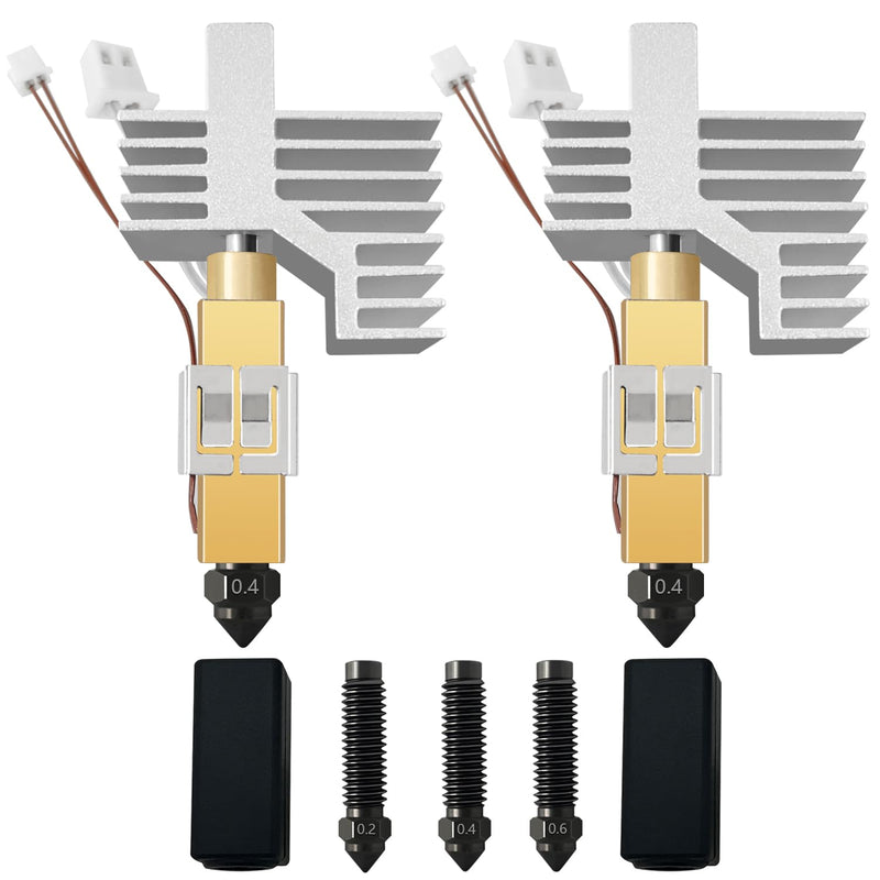 HzdaDeve 2PK 0.4MM CC2 Hardened Steel Ceramic Hotend for Centauri Carbon 2/CC2 Print Head Extruder Kit Hot End Heater Cartridge Silicone Cover Nozzle with Extra 0.2MM 0.4MM 0.6MM Hardened Nozzle 0.4MM Hotend for Centauri Carbon 2
