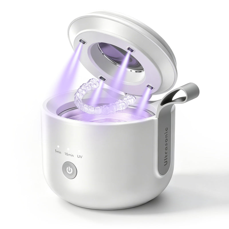 KUNPHY Portable Retainer Cleaner, Plug-in Ultrasonic Cleaning Machine for Home & Travel | 48kHz Ultrasound, Dual Modes & 20min U-V, One-Click, 125ml Tank for Mouthguard & Aligners 4.3oz