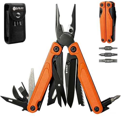 BIBURY 9oz Lightweight G10 Handle Multitool, One-Hand Opening Pocket Knife Orange