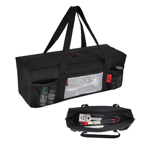 Extra Thick 24" Storage Bag Grill Tool Organizer Pro, BBQ Tool Heavy Duty Bag with Pockets, Double Layer 600D Oxford Cloth Waterproof (2X Thickness), Camping, Tailgating, BBQ Party Gift (2x Thickness)(24" Lx8 Wx8 H)