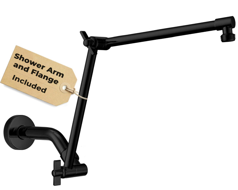 G-Promise 16 Inch Shower Extender with 6 Inch Shower Arm and Flange, Solid Brass Height & Angle Adjustable Extension Arm with Lock Joint, Compatible with Rainfall or Fixed Shower Head (Matte Black) Matte Black