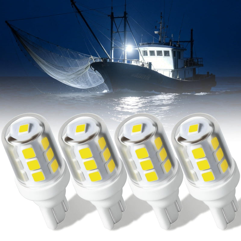 T10 Wedge Base Boat Light LED Bulb 12-24V, 6000K White Marine Navigation Lights Replacement for Anchor Stern Interior All-Round Masthead Trailer Deck Light, Fits Pontoon Boats Sailboat Kayak (4PCS) 4 Pcs