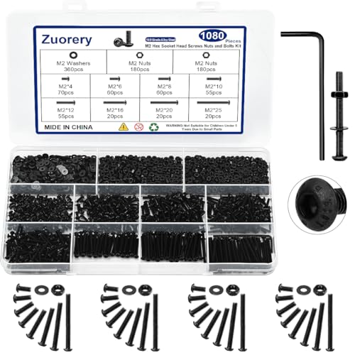1080PCS M2 Screw Assortment Kit, M2x4/6/8/10/12/16/20/25mm M2 Screw Kits