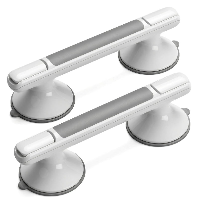 Grab Bars for Bathtubs and Shower (2 Pack), 12 Inch Shower Handle with Locking Latches, Tool-Free Bathroom Safety Suction Grab Bar for Bathtub, Shower and Toilet, Non-Slip Grip for Elderly & Children