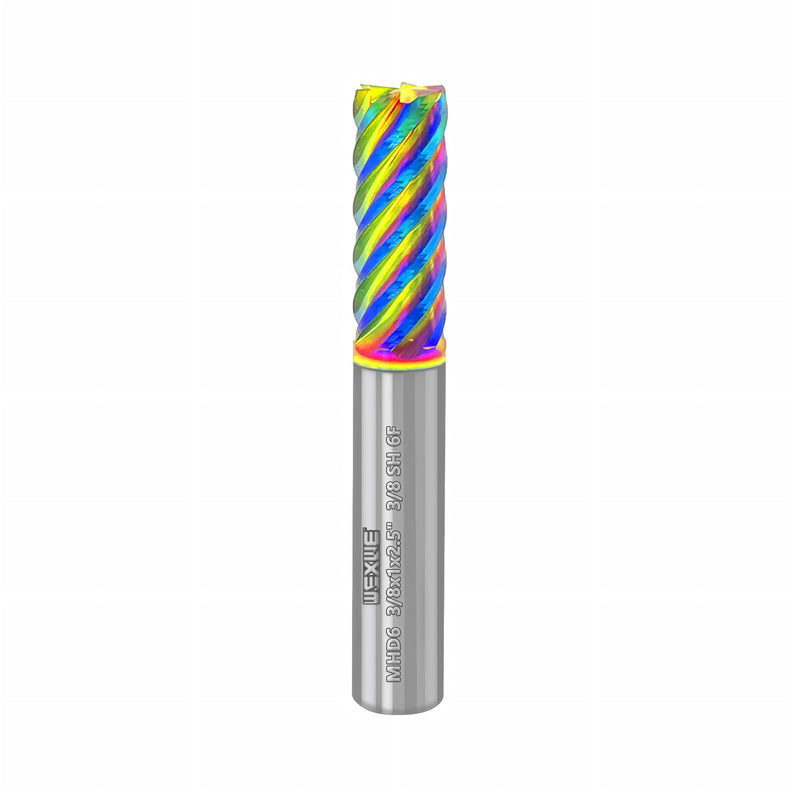 Tools Carbide End Mills,6 Flute Square Milling Cutter，DLC Coating High Helix Angle for Aluminum, Copper Finshing Milling Processing - 3/8 Shank (3/8-2.5" 1PCS) DLC 3/8-2.5" 6F 1PC