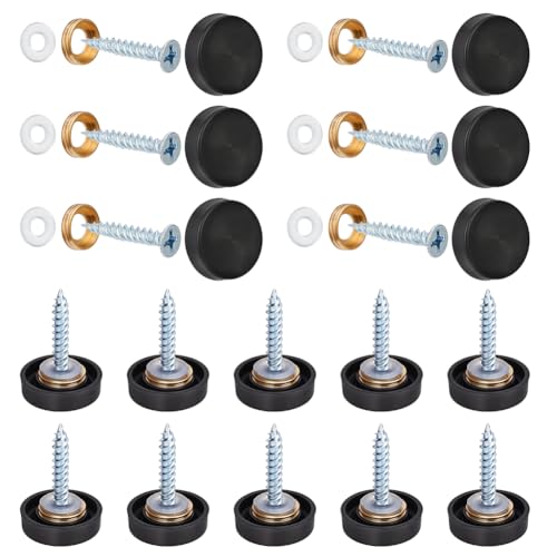 BENECREAT 30 Pack 304 Stainless Steel Mirror Screw Covers, 0.63inch Flat Round Decorative Caps, Hardware Screw Cover Caps for Glass Sign Advertising Board Decoration, Black