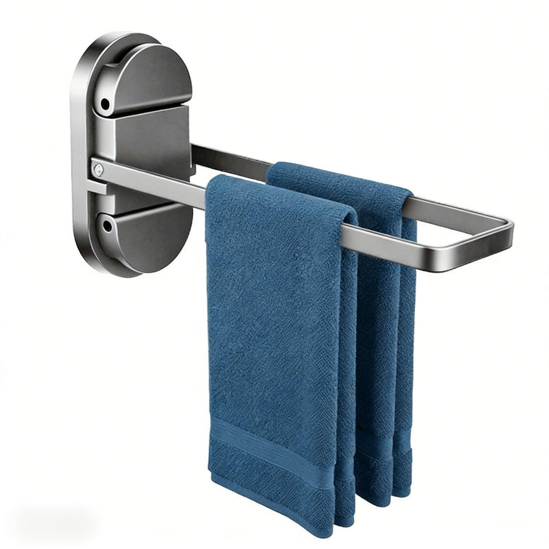 Foldable Suction Towel Bar, No Drill Stainless Steel | Heavy-duty bathroom towel holder for towels and robes. Fits tile, glass, mirrors & RV. Reusable, rustproof and residue-free Silver Black