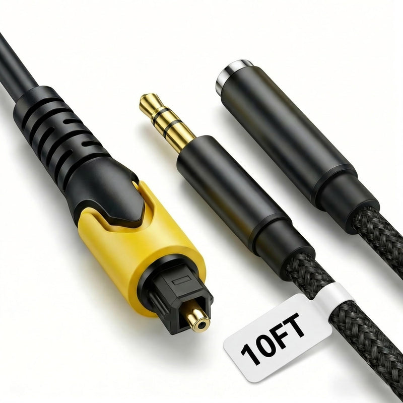 192KHz DAC Optical to 3.5mm Converter Kit, Optical Audio Cable to AUX Adapter, Unidirectional Digital to Analog Audio Adapter with 2 Cables (M/M & M/F) for TV, Speakers & Headphones, 10Ft