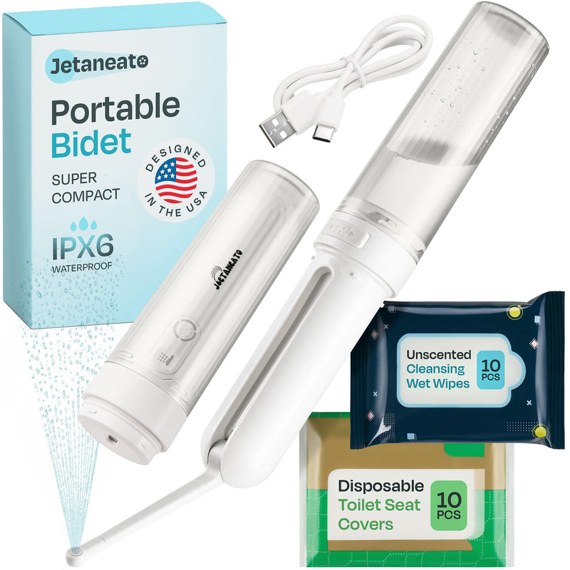 Portable Electric Bidet for Travel - Portable Bidet Rechargeable Handheld Sprayer with 3 High Pressure Modes, USB-C, Adjustable Nozzle & Extra Clean Kit, IPX6 Waterproof Peri Bottle (White) White