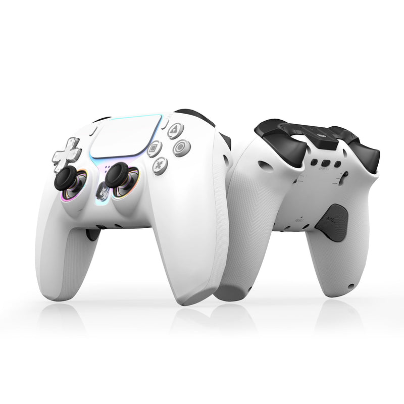 Wireless PS5 Controller Hall Effect Anti-Drift Joystick Gaming Gamepad with Programmable Back Paddles Macro Turbo Dual Vibration 6-Axis Gyro Bluetooth 5.0 RGB 3.5mm Audio Jack for PS5 Slim Pro PC White-Wireless