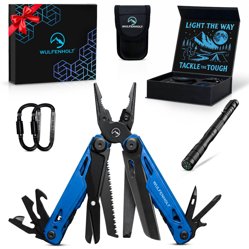 17-in-1 Multitool Pliers with Large Scissors | 6-in-1 Tactical Pen & Carabiners | Gifts for Men, Dad, Husband | EDC Survival Gear | Includes Magnetic Box, Nylon Sheath & Greeting Card