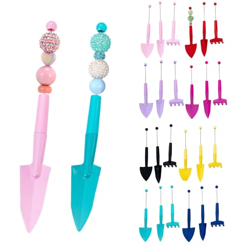 24 Packs Beadable Mini Gardening Tools, Portable Metal Blank Bar Garden Hand Tools Set for DIY, Miniature Gardening Rake Trowel Shovel Herbs Planting (8 Colors) 8 Colors