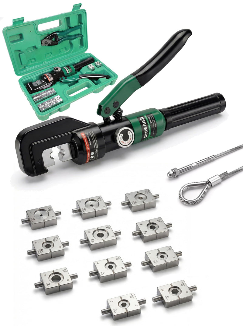 10-Ton Hydraulic Wire Rope Crimping Tool,Hydraulic Swaging Tool, 11 Dies for 3/64"-3/16" Double Barrel Sleeves & Stainless Steel Cable Railing Terminals, Professional Rigging Swager 3/64"-3/16"