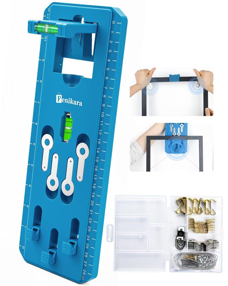 Picture Hanging Kit with Level, Upgraded Picture Hanging Tool, 86Pcs Picture Hangers with Heavy Duty Picture Hanging Hooks, Sawtooth, Wire, Nails, Wall Hangers for Frame, Painting, Art, Photo Bule Set