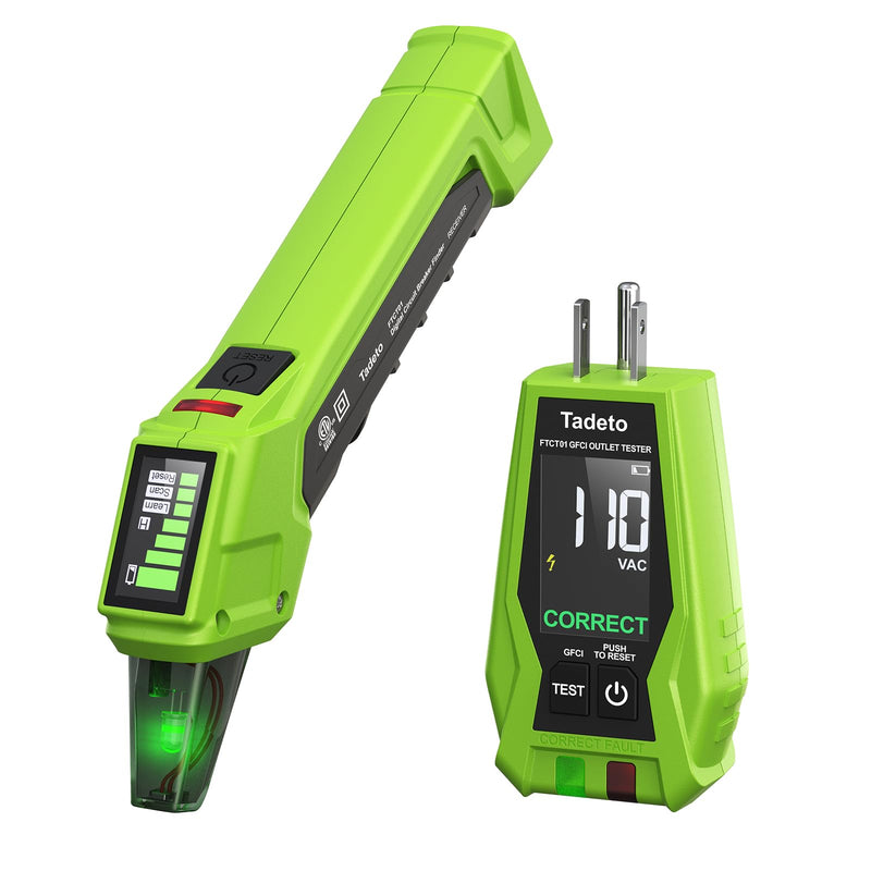 Circuit Breaker Finder with Outlet Tester, Quick GFCI, Voltage, AC 90-135V Electrical Circuit Tracer with Dual LCD Display, Batteries and Carrying Case Green2