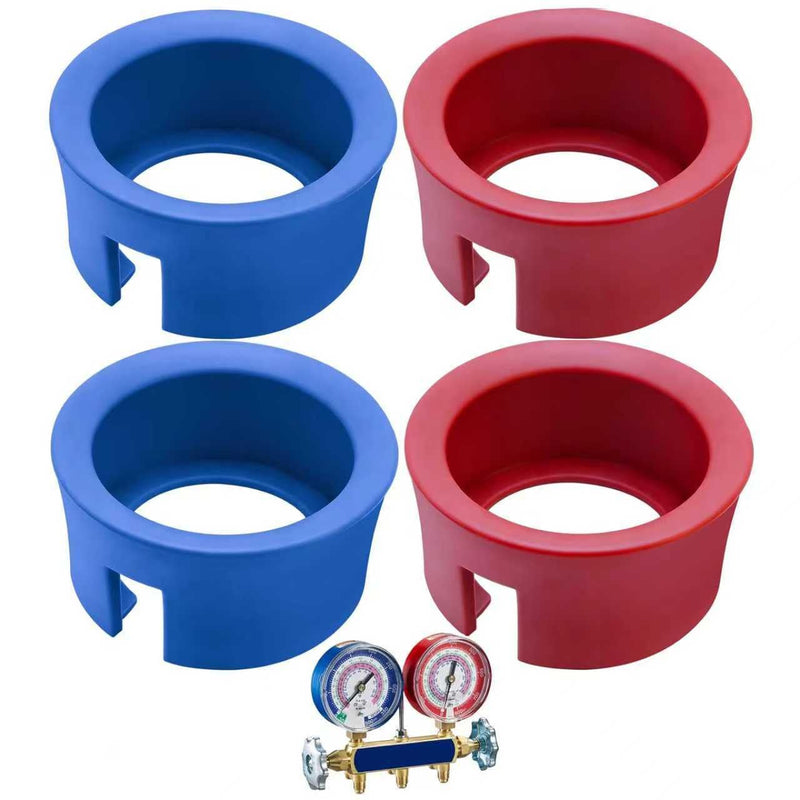 49190 HVAC Gauge Boots Cover Fits Ye-llow Jacket 3-1/8" HVAC Gauges | Protective Boot Set Fits TITAN & BRUTE II Manifolds, Refrigerant Gauge AC Gauges Manifold Protective Cover, 2 Sets Red&Blue 2 Sets Red & Blue Cover