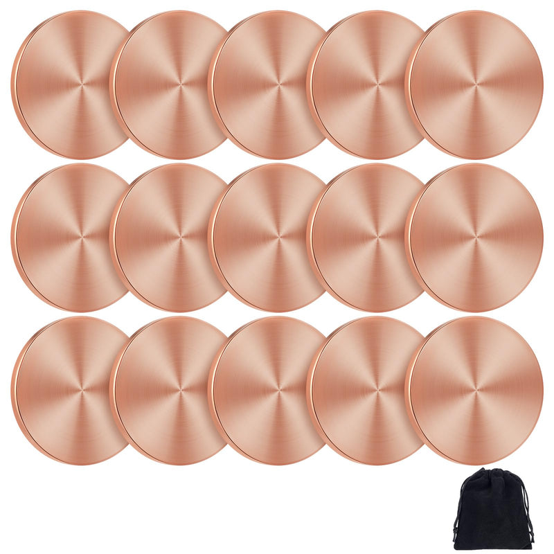15 Pcs Copper Round Discs 1-1/4" Dia. x 1/8" Thick Solid Blank with Velvet Storage Bag for DIY Crafts Engraving Commemorative Collection 15