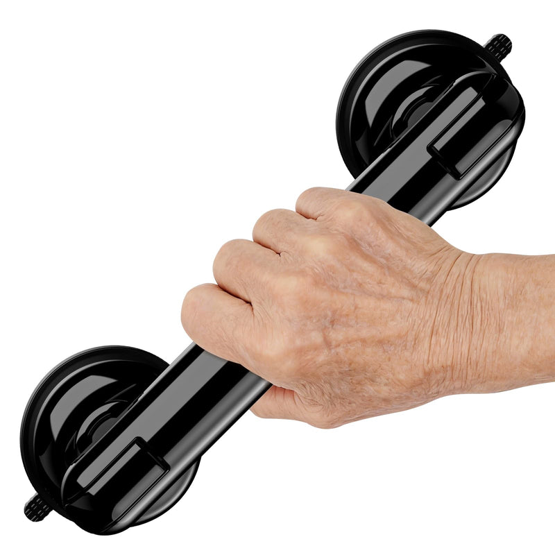 Upgraded Grab Bars for Shower Bathtub Bathroom Wall, Heavy-Duty Suction Grab Bars Shower Handle Safety for Elderly Seniors Handicap, No Drilling Tool-Free, Easy Removal and Reusable (Black) Black