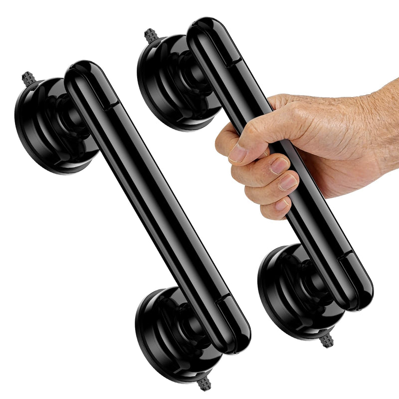 Upgraded 2-Pack Grab Bars for Shower Bathroom Wall, Heavy-Duty Suction Grab Bars Shower Handle Safety for Elderly Seniors Handicap, No Drilling Tool-Free, Easy Removal and Reusable (Black) Black (2 Pack)