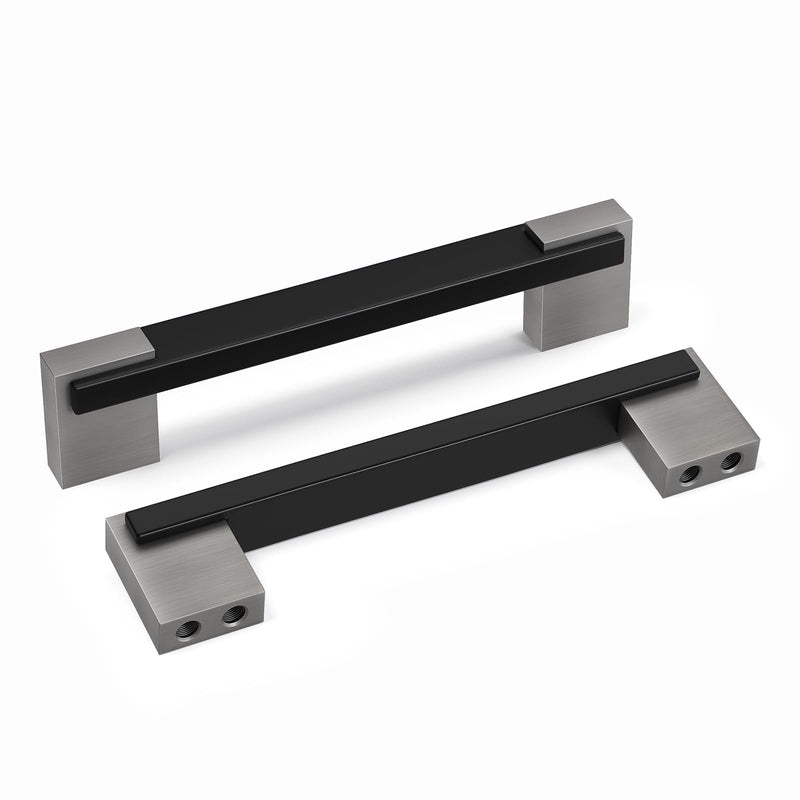 Rergy 5 Pack Adjustable Cabinet Pulls Black and Silver, 4 and 5 inch Hole Spacing Cabinets Handles, 2 Tone Dresser and Drawer Pull, Square Kitchen Hardware Hole Center: 4in(102mm) and 5in(128mm) Black and Brushed Nickel