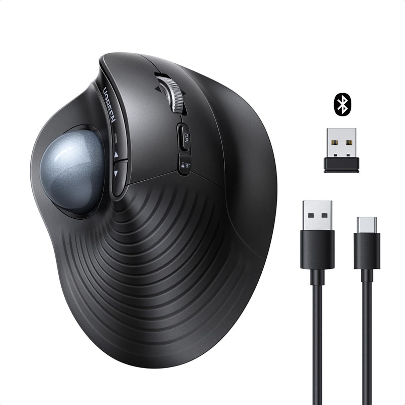 UGREEN M785DR Wireless Trackball Mouse, Bluetooth & 2.4G, Thumb Control | Rechargeable, Precise and smooth tracking, 3 Devices Use, 4D Scroll Wheel, 5 DPI Levels, Compatible with PC Mac Windows