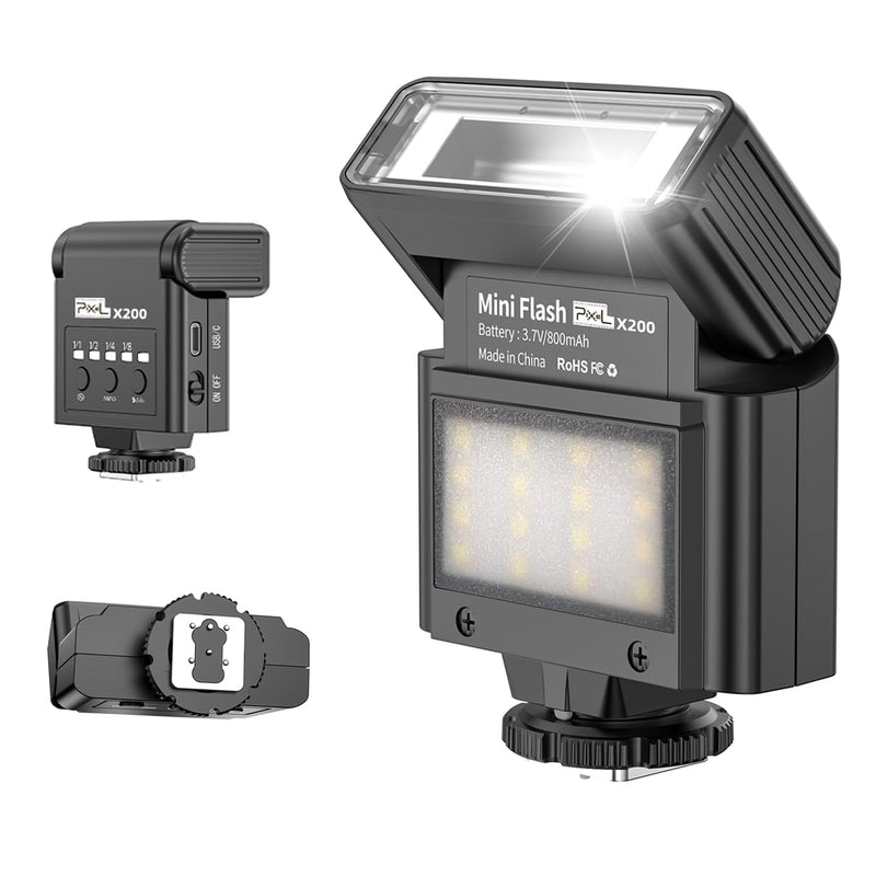 Camera Flash Speedlite for Canon Nikon Sony Fuji Pentax Olympus, with Continuous LED Light, Single Contact Hot Shoe, 4 Power Levels
