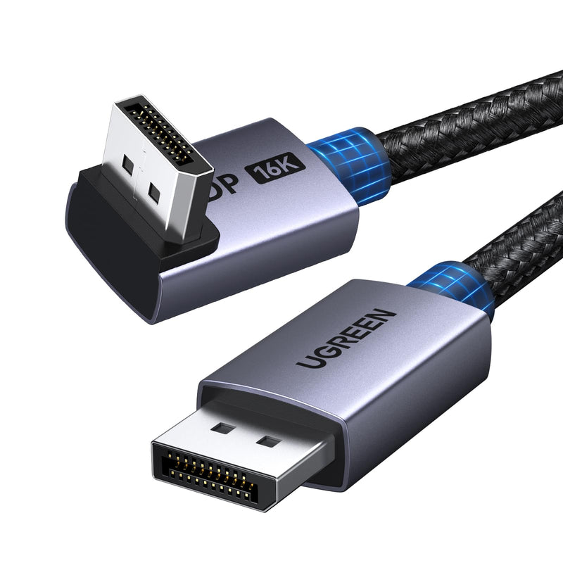 UGREEN 16K@60Hz 6.6FT 80Gbps Right Angle DisplayPort Cable DP 2.1, 6.6FT | Support 1080P@540Hz 8K@240Hz, High Speed Braid, 3D HDR HDCP2.3 DSC1.2a VRR Compatible with PC Graphics RTX 5090 4090, HDTV