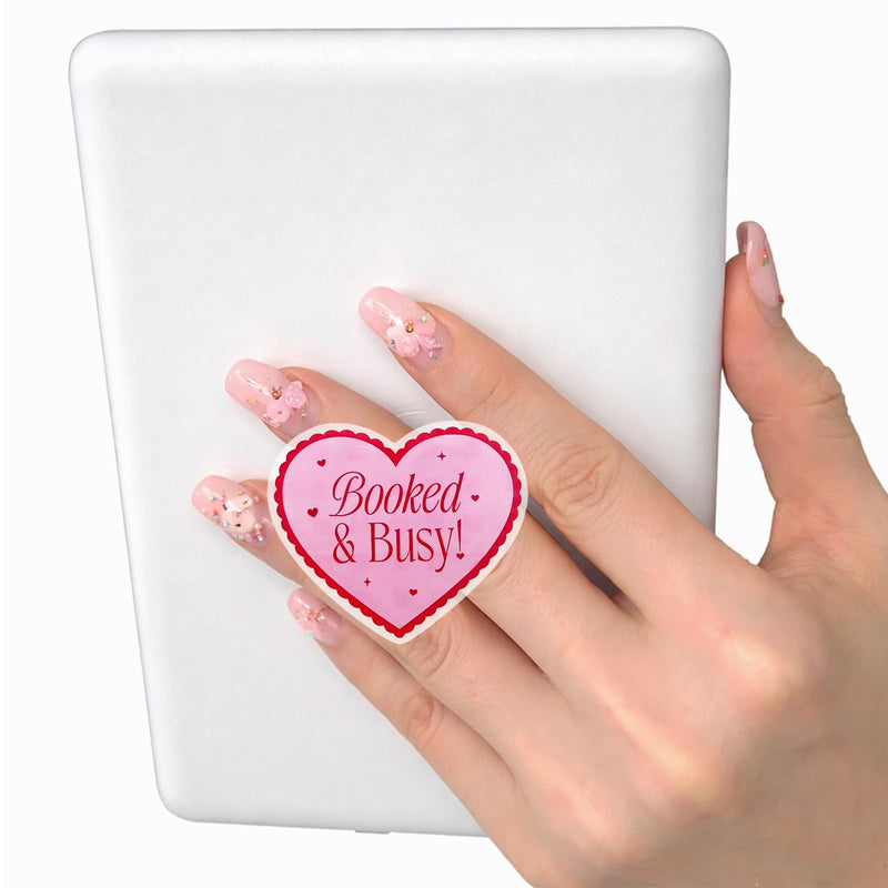 Cute Pink Heart Expandable Collapsible Grip, for with Kindle E-Readers, iPhones and Smartphones,Rotating Folding Elastic Base, A Gift for Book Lover Booked&Busy