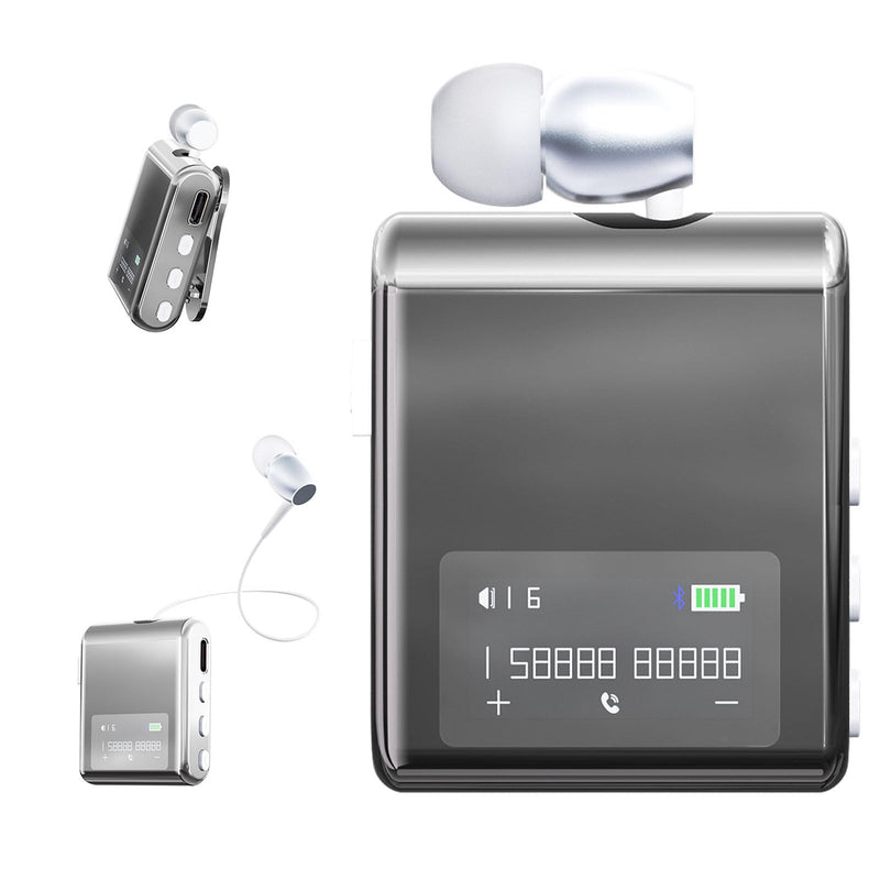 Xmenha Lavalier Retractable Single Earbud Trucker Bluetooth Wireless Work Office Headset Headphones with Mic for Work, Bluetooth Earpiece Hands Free Ear Piece with Microphone for Cell Phone, Business White