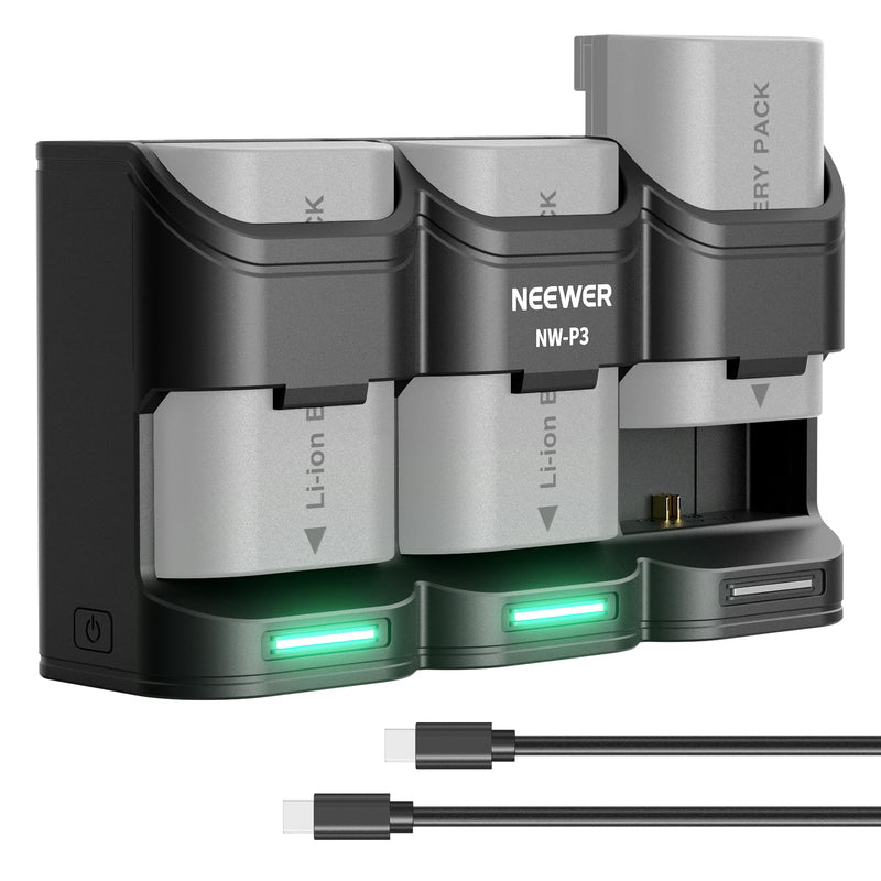 NEEWER BASICS 3 Channel USB Camera Battery Charger for LP-E6 LP-E6N LP-E6NH LP-E6P, 36W PD Fast Charging Fully Charges 3 Batteries in 2h, Compatible with Canon EOS R6 III R5 II R6II R5 R6 5D IV, NW-P3