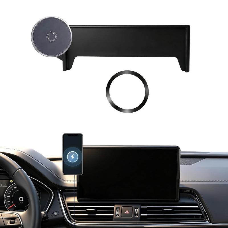 Magnetic Wireless Charger Phone Mount for Audi Q5 2021-2025 | for A4 S4 A5 S5 RS5 2020-2025 Accessories, Fits 10.1'' Screen, 360° Rotation for Magsafe Phone Holder with Storage for iPhone Magsafe + Wireless Charger