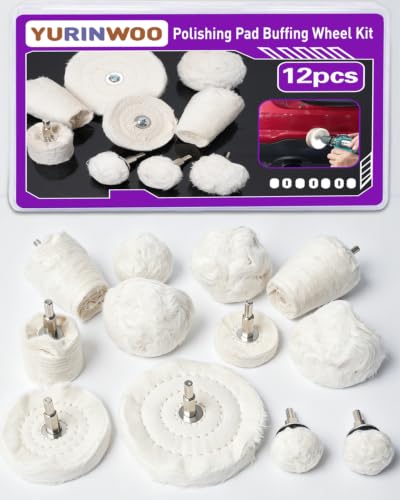 12 PCS Buffing Pad Polishing Wheel Kits for Dremel, Buffing Wheel Polishing Bits with 1/4 Inch Shank for Metal Aluminum Chrome Wood Jewelry Brass Glass Plastic Stainless Steel 12 PCS