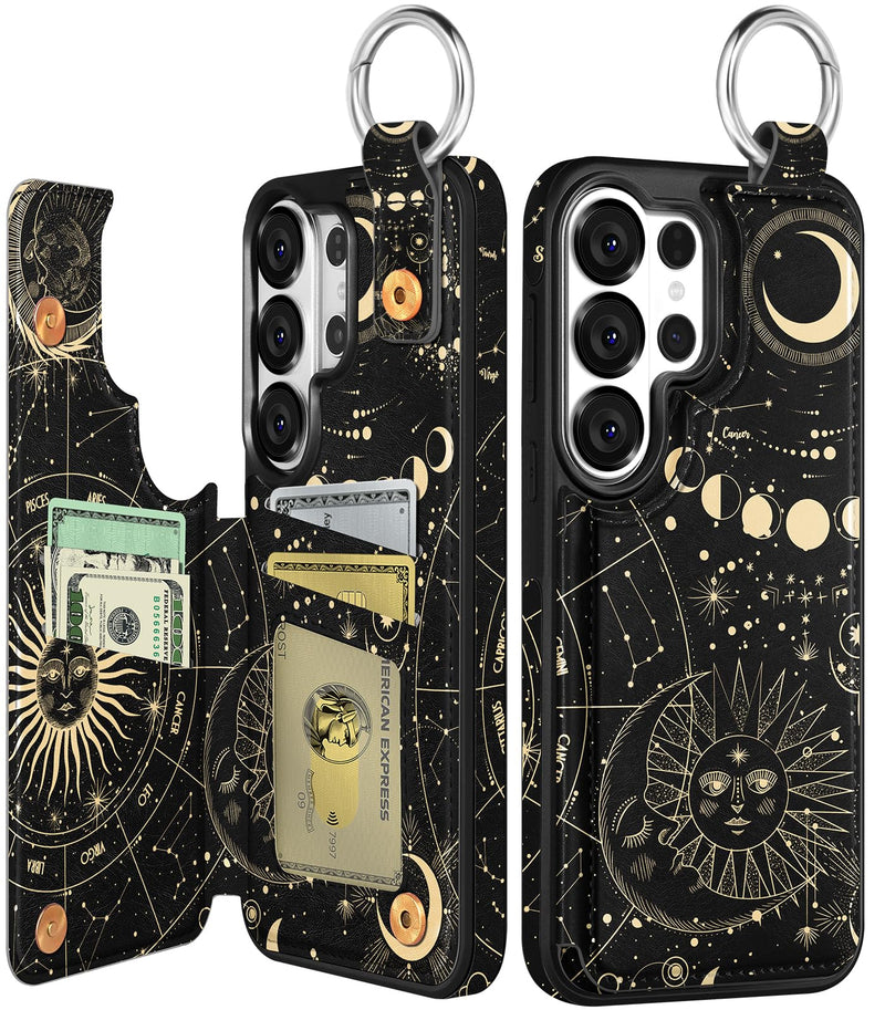 Shorogyt for Samsung Galaxy S26 Ultra Wallet Case - Cute Fashion Sun Moon Design with Card Holder Kickstand for Magnetic Clasp Back Flip Folio Leather Phone Cases for Women Girls Men Constellation