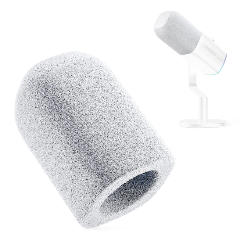 MAONO Microphone Windscreen for PD100W Microphone High-Density Flocked Foam Mic Cover, Soft Flocked Foam for Noise Reduction & Mic Protection, Reusable & Easy to Clean, Ash White