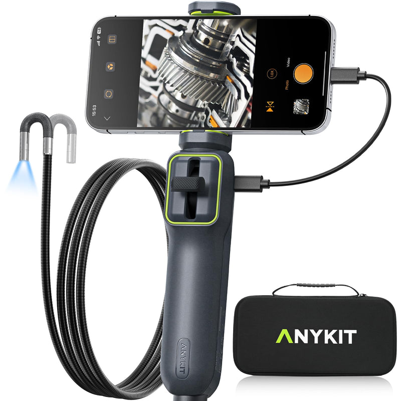 Anykit Two-Way Articulating Borescope with Light, Industrial Endoscope Inspection Camera with 0.22in Articulated Scope Flexible Snake Scope for Wall Automotive Engine Inspect- 5FT