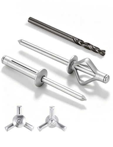 Tri-Fold Pop Rivets 1/4" x 5/8", 100 CTs High Grip Exploding Bulb Blind Aluminum Rivets for Thin Sheet Metal, 6.4x16mm Open End Steel Mandrel 1/4" x 5/8" Silver