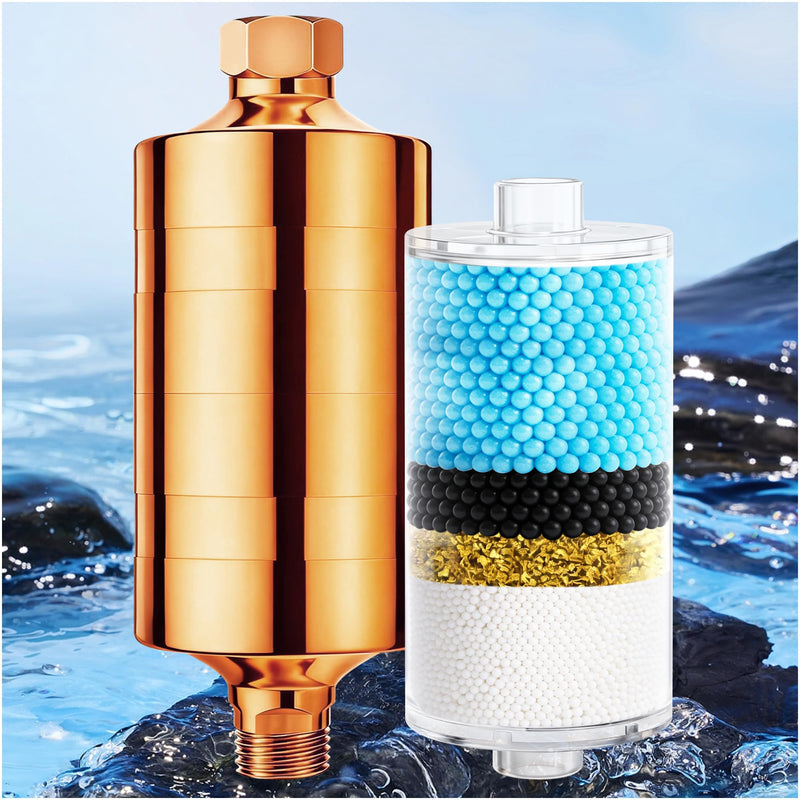 Larger Premium Metal Shower Filter, Stainless Steel 304, Clean Soft Water, Remove 99% Chlorine, Improve Your Skin Nail Hair, Easy to Install (Rose gold) Rose Gold