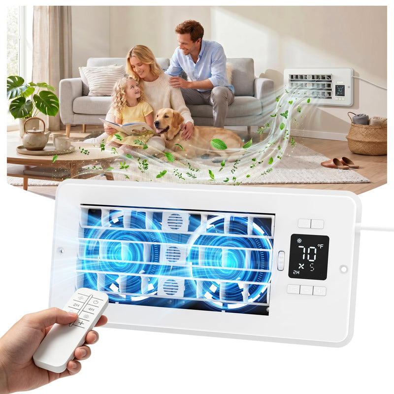 Smart Register Booster Fan for 4" x 10" Vent Holes - 10-Speed Quiet Vent Booster Fan with Thermostat & Remote Control, Improves Heating/Cooling, Manual Adjustable Louver, for Floor Wall Ceiling White