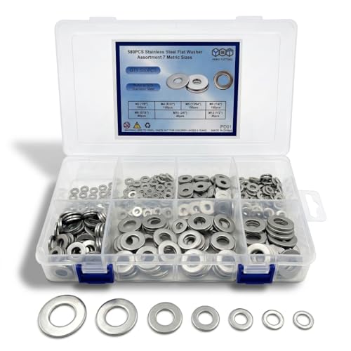 580Pcs 304 Stainless Steel Flat Washers Assortment Kit 7 Sizes