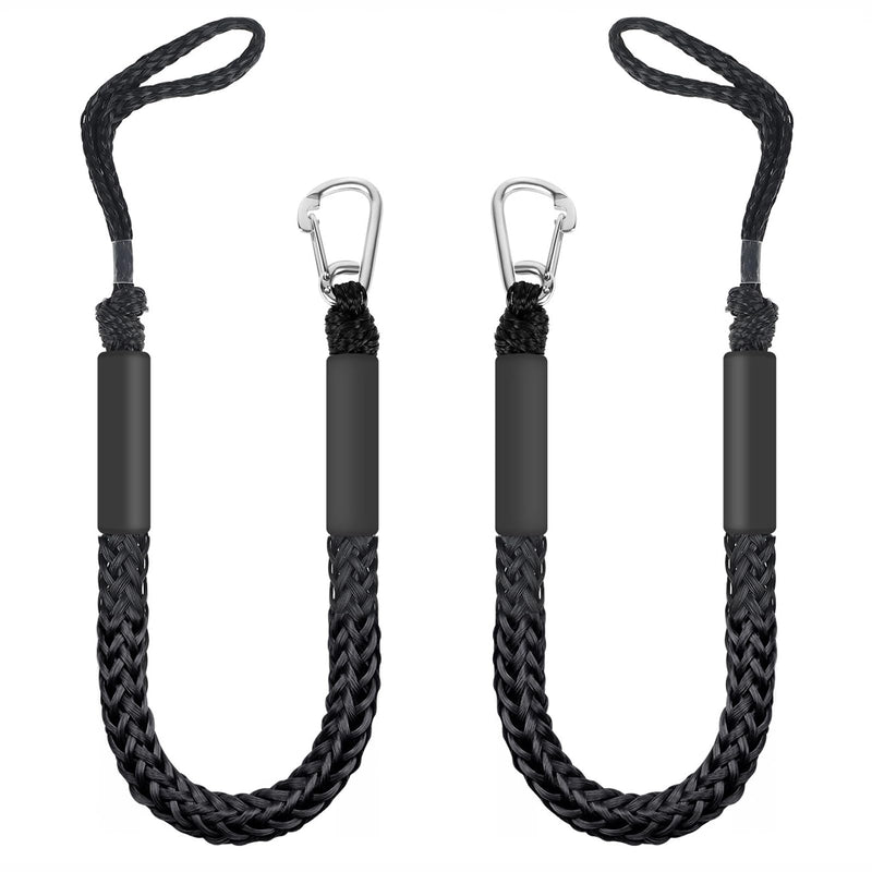 Bungee Dock Lines for Boats 3 FT, Heavy Duty Mooring Ropes with Clip, Shock Absorbing Tie Downs for Jet Ski, PWC, Kayak (2 Pack) Black 3ft