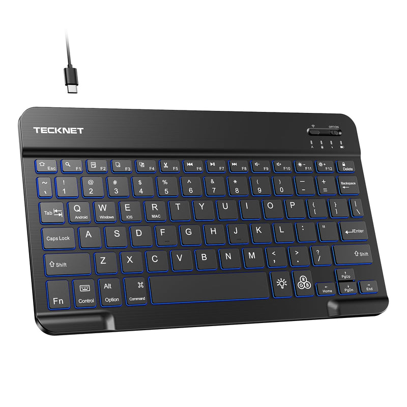 TECKNET Bluetooth Keyboard for iPad, Rechargeable Small Portable Keyboard | Wireless Keyboard with Backlit, Slim Quiet Keyboard for iPad A16 11th 10th Generation iPad Pro Air, Computer for iOS/Android Black