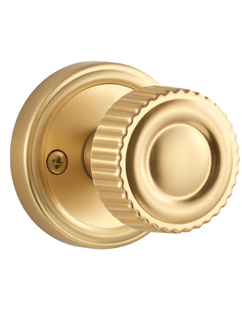 Brushed Gold Passage Door knob, Interior Door Handle Gold Doorknob | Hall Closet Hallyway Kitchen Pantry Laundry Room, Aluminium Alloy Knob, 1 Pack Brushed Gold