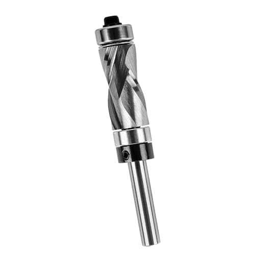 Compression Flush Trim Router Bit 1/4" Shank 1/2" Cutting Diameter 1" Cutting Length Top & Bottom Bearings Industrial Grade Solid Carbide Flush Trim Router Bit for Woodworking 1/4" Shank 1/2" Cutting Dia-1"CL