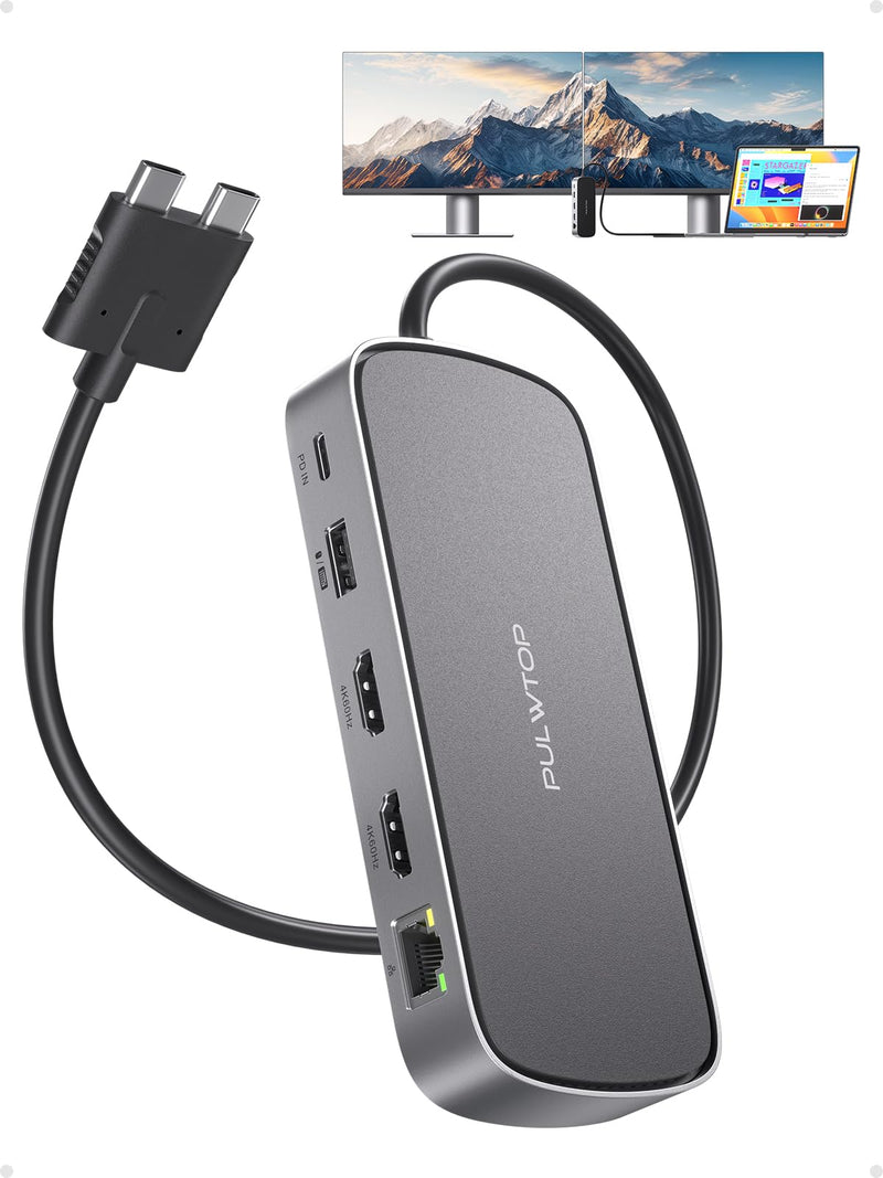 MacBook Pro Docking Station Dual Monitor 4K@60Hz for M5/M4/M3 Pro & Max | PULWTOP Mac Docking Station Dual Monitor, Macbook Pro Dock Hub with 2 HDMI, Ethernet, USB 10Gbps for Mac Multi-Screen Users Macbook Pro Docking Station Dual Display